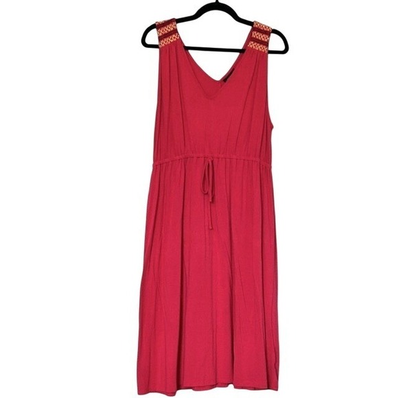 Lane Bryant Dresses & Skirts - Lane‎ Bryant Pink Sleeveless V-Neck Maxi Dress Embroidered Shoulder Boho 14/16